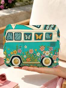「Flower Bus」圖案收納包，化妝包、盥洗包，輕便可攜，可堆疊設計，雙拉鍊、透氣網布與可水洗內裡，適合收納化妝刷、口紅、保養瓶、珠寶等物品，滿足日常收納、過夜旅行、度假與健身房收納需求，旅行愛好者的理想選擇，幫您整齊便捷地整理小物品 - 彩色 - 查看 5