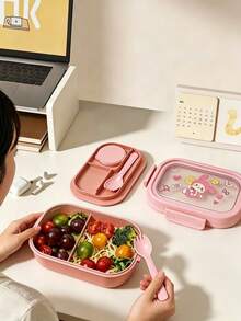 1 pieza Fiambrera apilable y linda con utensilios, caja bento a prueba de fugas, adecuada para comida para llevar, trabajo, picnic, uso escolar de estudiantes, esencial para la vuelta a la escuela - Multicolor - Ver 4