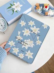 1件 藍色百合花平板保護殼，相容於 iPad Mini6/7/Air/Air2/9.7/10.2/10.5/10.9 (Air4-Air8)/Pro 11/10th Gen/A16/Pro 11 2024，雙面彩繪圖案平板套，透明壓克力背殼，絲綢質感 8 角支架，自動休眠/喚醒，內置筆槽，不含筆，部分機型附相機框 - 彩色 - 查看 2
