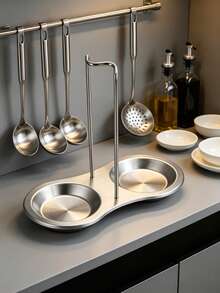 2pcs/1pc Stainless Steel Soup Spoon And Hot Pot Spoon Rack, Western Minimalist Kitchen Strainer Rack Storage Rack, Multi-Functional Utensil Rack, Suitable For Spatula, Soup Spoon Or Tongs, Kitchen Gadgets, Kitchen Supplies, Home Dining, Afternoon Tea, High-End Restaurant Supplies, Can Be Placed On Countertop, Kitchen Spoon Rack, Kitchen Tools, Christmas, Halloween. - Silver - View 6