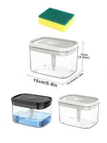 Kitchen Soap Dispenser, Plastic Soap Sponge Holder And Sponge, Dish Soap Dispenser, Space-Saving Kitchen Sink Dishwashing Organizer, Convenient Manual Soap Pump, For Home Cleaning, Kitchen Accessories, Kitchen Storage, Bathroom Accessories - Multicolor - View 3
