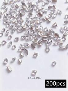 50/200pcs Mini White Cubic Zirconia Nail Rhinestones, 3D Pointed & Flat Bottom Mini Nail Art Decorations, Fragrance-Free Crystal Nail Decor, Nail Design Supplies, Assorted Styles Randomly Mixed And Shipped Nail Charms - White - View 5
