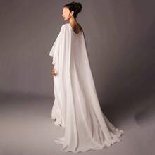 New Solid Color Chiffon Flowy Long Cape Shawl For Bride Bridesmaid Dress Cover Up - Black - View 2