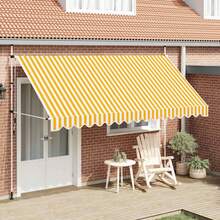 vidaXL Retractable Awning, Hand-Operated, Water-Repellent, Sun Protection, Clamp-On Awning For Balcony, Patio, Garden, 300cm, Yellow, Orange And White Striped - Orange and White - View 9
