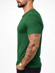 Men's Basic T-Shirt, Plain Cotton, Premium Peruvian Knit - 綠色 - 查看 3
