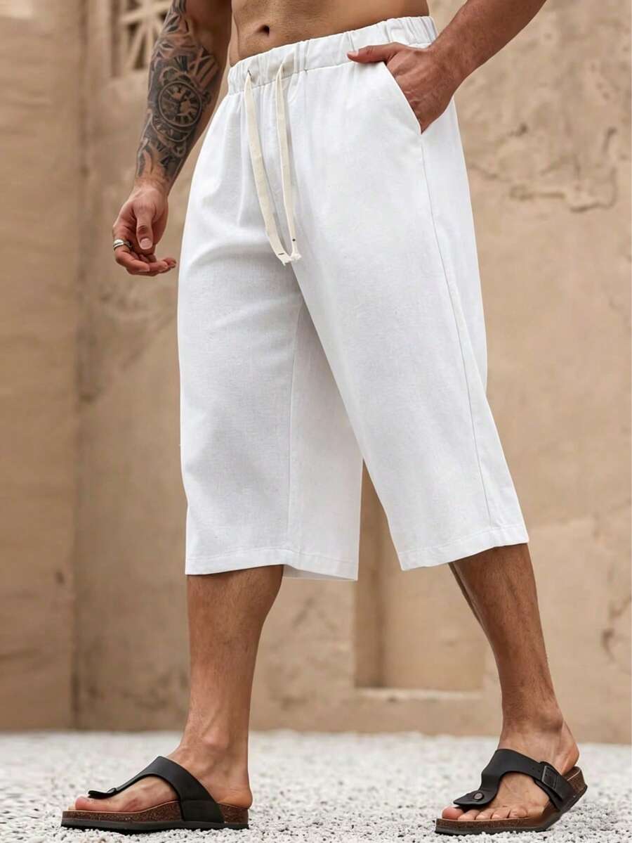 Men's Linen 3/4 Shorts, Soft & Comfortable, Suitable For Beach, Vacation, Casual Outings, Great Gift For Men - White - View 1