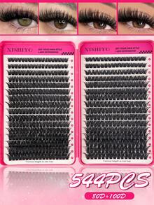 544 Clusters Exquisite D Curl Vacation Eyelashes, DIY Handmade Segmented Eyelashes (9-16mm), Dense And Soft, Creating Ultra-Voluminous Effect, Natural And Long-Lasting Look, Lightweight And Comfortable To Wear. Set Includes Eyelash Glue, Tweezers And Eyelash Brush, Suitable For Daily Commute, Wedding, Date, Party, Music Festival And Travel Occasions. - Multicolor - View 3