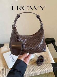 Women's Crescent Handbag, Shoulder Bag, Brown Crocodile Embossed, Elegant, Suitable For Shopping And Commuting - Coffee - View 2