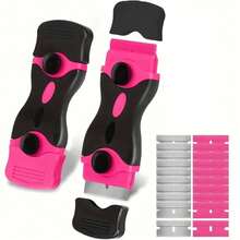 SOKANY 1 Set Alat Pembersih Multifungsi, Pengikis Kaca. 1 Pengikis Kepala Ganda Warna Pink + 10 Mata Pisau Logam + 10 Mata Pisau Plastik. Cocok untuk Membersihkan Lantai, Stiker Kaca, Aplikasi Nat, Dekorasi Rumah, Iklan Luar Ruangan, dll. - Kesesuaian Universal - View 4