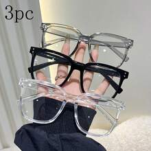 3 Pairs Large Frame Glasses, Clear Lenses, Academic Style Frames, Flattering Face Shape, Suitable For Daily Wear - Clear - View 6