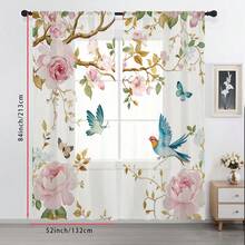 2pcs Floral Voile Curtains, Suitable For Kitchen, Cafe, Living Room, Dining Room, Balcony, Garden, Bedroom - Multicolor - View 10