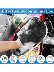 2pcs Latest Popular Style - Scratch-Free Car Cleaning Gloves - Soft, Non-Electric, Multi-Functional, Efficient Dust Removal, Perfect For Bathroom And Car Use. Black And Beige Fluffy Edges, Car Cleaning Accessories. - 2PCS - View 3