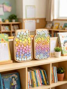 1 Set Star Reward Jar, Includes 45 Stars Or Flowers, Student Prizes, Featuring Vibrant Floral Design, As Positive Behavior Incentive And Educator & Classroom Management Essential Tool, For Student Recognition - Flower Ornaments - View 2