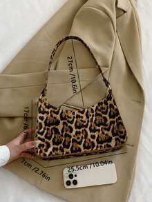Fashionable Minimalist Shoulder Underarm Baguette Bag - Leopard Print - View 5