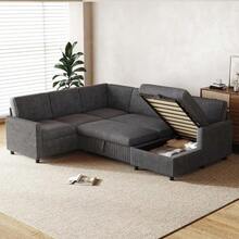 Modern U-Shaped Corner Sofa Bed With Sleeping Function, Pull-Out Sofa Bed, Coarse Corduroy Fabric - 灰色的 - 查看 1
