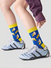 1/5/10 Pairs Women's Mid-Calf Socks, Fun Pineapple Cartoon Unisex Sports Style Long Socks, Crazy Happy Socks - Multicolor - View 3