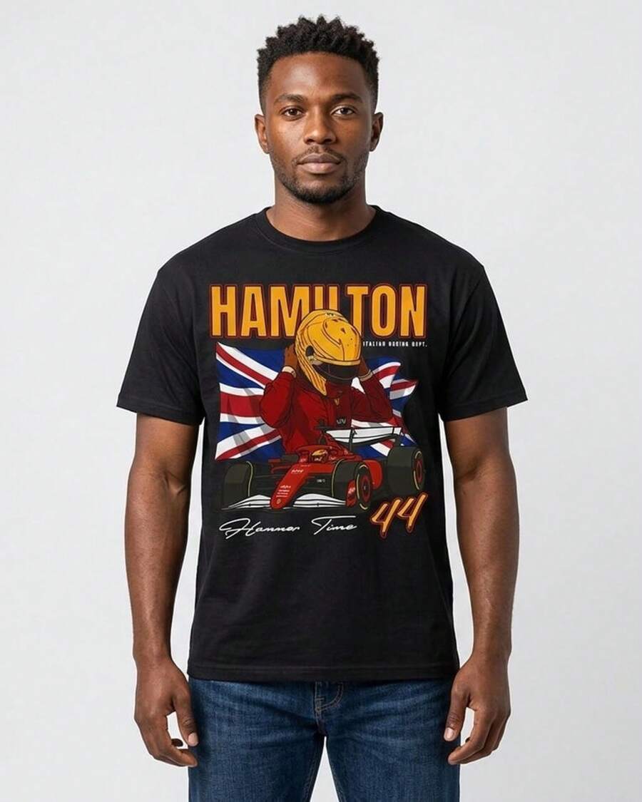 Hamilton T-Shirt| Inspired Driver Merch, Motorsports Apparel, Italian Racing Team Merch, Race Fan Gift,  Driver Graphic Shirt Tops T-Shi - Black - View 1
