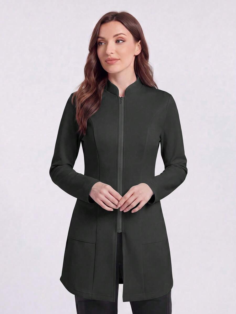 cimmuovere Long Sleeve Lab Coat With Pockets And Zipper Front, Scrub Jacket, Nurse Scrub Uniform, Healthcare Professional Scrub Uniform, Lab Coat Jacket Fall