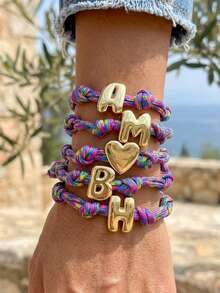 1pc Bohemian Vintage Creative Fashion Elegant Luxury Classic High-Quality Copper 26 Letter Woven Knot Bracelet For Women, Sisters, Couples, Prom/Graduation Jewelry Gift, Suitable For Daily Wear, Dating, Party, Holiday, Commuting, Adjustable Size - Bracelet - View 4