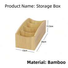 4 Grid Bamboo Desktop Storage Caddy, Two Styles Sloped & Flat Divided Bamboo Organizer Box, Space Saving Desk Storage Holder For Pens Stationery Remote Controller Office Supplies Bedroom Sundries Sorting Container - Khaki - View 4