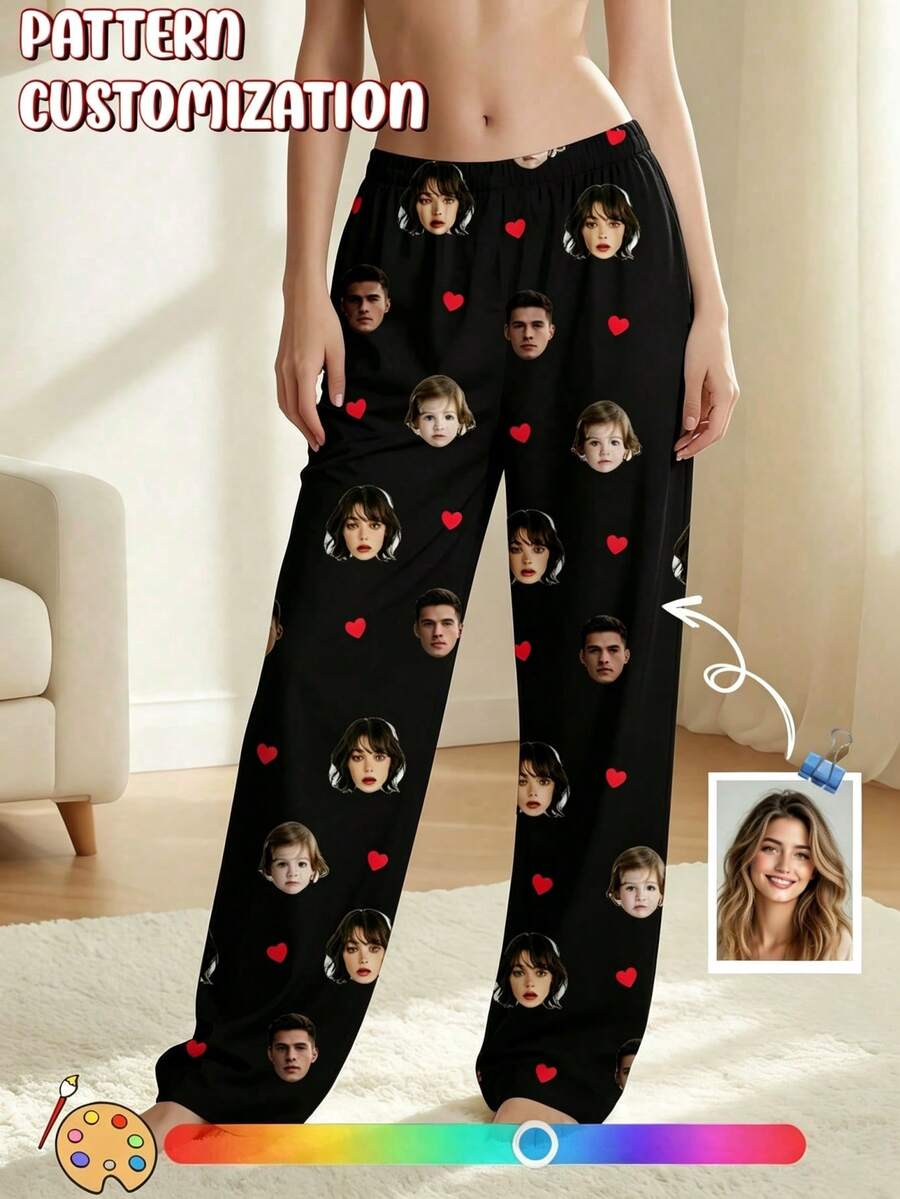 Custom Photo Women's Pajamas, Personalized Face Portrait Pajamas, Wife Anniversary Gift - Black - View 1