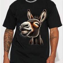 Donkey Face Graphic T-Shirt Black Funny Animal Print Casual Daily Wear - Black - View 7