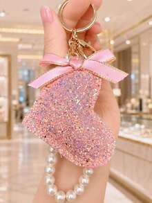 1pc Sequin Heart Faux Pearl Keychain Pendant, Key Chain Decorative Accessory, Bag Charm, Suitable For Friends, Family, Valentine's Day Gift, Birthday Gift, Holiday Gift, Party Favor - Multicolor - View 10