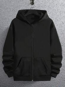 Men's Full Zip Hoodie, Regular Fit, Soft Long Sleeve Hooded Jacket, Casual Sports Sweatshirt, Black - Black - View 5
