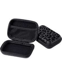 Black Leopard Print EVA Hard Shell 4.3-Inch Compact Storage Box - Travel Protective Storage Bag, Suitable For Electronic Accessories, Earphones, Hard Drives And Data Cables; Anti-Drop Zipper Pouch (Storage Box Only) - Multicolor - View 6
