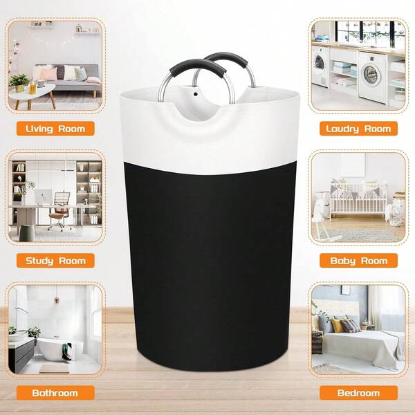 90L Laundry Basket, Freestanding Laundry Hamper, Collapsible Dirty Clothes Hamper, Waterproof Fabric With Foam Protected Aluminum Handles College, Dorm, Family (Black) HQ2D