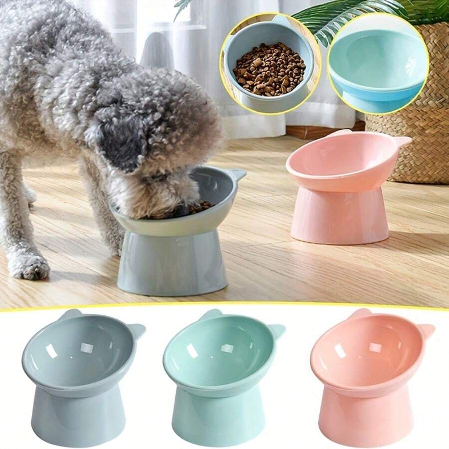 Cat Ear Shaped Elevated Pet Feeder, Non-Slip Base, Comfortable Neck Design - 3 Colors Pet Feeding Bowl (Pink/Green/Blue) - 500 - View 1