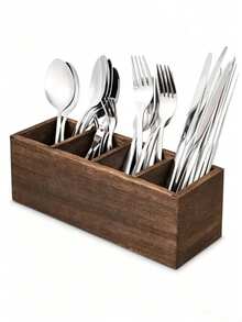 1pc Tableware Box, Kitchen Utensil Storage Box, 4-Compartment Wooden Tableware Box, Large Dining Table Utensil Storage Box And Tableware Box, Suitable For Storing Napkins, Spoons, Forks, Knives And Kitchen Supplies - 1 Pack - View 5