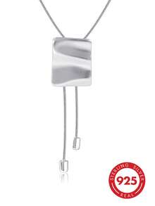 1pc Elegant 925 Silver Geometric Cube Pendant Necklace For Women, Suitable For Daily Wear, Parties, And As A Gift For Her - Silver - View 8