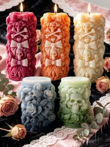 Sweet Cool Bow Skull And Vintage Rose Skull Original Silicone Mold, Compatible With Soy Wax, Plaster, Handmade Soap, Resin DIY One-Piece Molding, Suitable For Halloween, Dark Girl Style Home Decor Handmade DIY Aromatherapy - Skull Cylindrical Mold - View 1