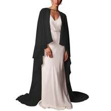 New Solid Color Chiffon Flowy Long Cape Shawl For Bride Bridesmaid Dress Cover Up - Black - View 6