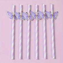 5/10 Sets Colorful Butterfly Straws For New Year Festival, Heat-Resistant High-Temperature Straws, Cute Girl Style, Disposable Straws For Juice, Party, Birthday, Gathering - Multicolor - View 7