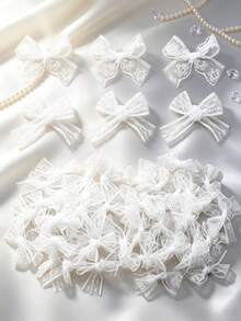 50pcs/20pcs/Lot 5x6cm Elegant Lace Ribbon Bows, Handmade Tied Hair Accessories & Clothing Decor, DIY Sewing Craft Gift Decoration - View 3
