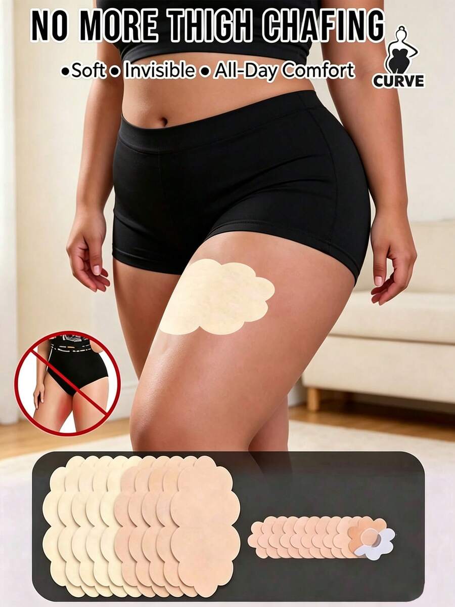 20pcs Women Plus Size Summer New Disposable Non-Woven Cloud-Shaped Anti-Chafing Thigh Pads, Invisible Seamless Comfortable Protection For Running, Fitness, Sports, Daily Commute - Multicolor - View 1