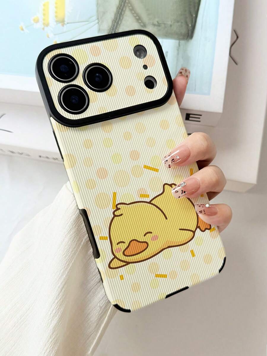 1 Stück süßes Punktmuster liegende Enten-Design Vollschutz klassische Anti-Fall Premium-Textur vertikale Streifen PU-Leder weiches großes Fenster neue Vollschutz Handyhülle geeignet für Freunde, Familie, Paare, dich selbst Geburtstagsgeschenk, Feiertagsgeschenk, kompatibel mit iPhone17/iPhone17pro/16/15/14/13/14/12/11 Serie - Verschiedenfarbig - Übersicht 1