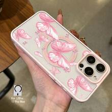 [24u Verzending Vanuit DE/FR/ES] [24-Uurs Lokale Verzending]Phone Case - Applicable To Apple Series Magnetic Phone Cases, Pink Butterfly Print Semi-Transparent Back Panel, Anti-Drop Soft Frame Protective Case, Compatible With Magsafe Wireless Charging, Girlish Style High-Value Personalized Shell - 1 PCS - View 5
