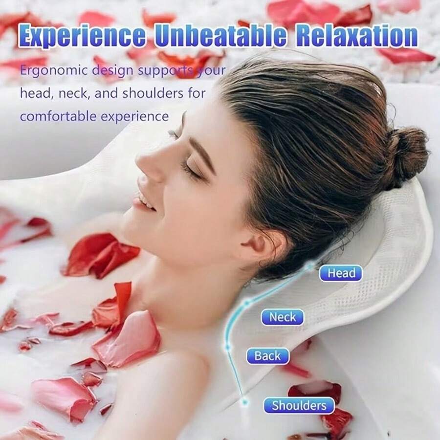 1 Peça Travesseiro de Banho para Banheira, Apoio de Cabeça de Spa em Malha Respirável 4D Grossa e Macia, Almofada Ergonômica de Apoio para Pescoço e Costas, Acessório de Banho Portátil Lavável e Antiderrapante com Ventosas Fortes - Travesseiro de banho branco - Visão 1