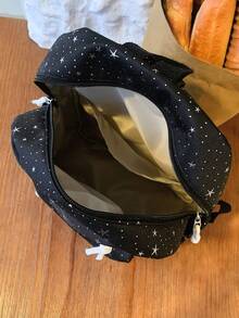 1 pieza Mochila de nailon de gran capacidad para estudiantes, mochila minimalista con estrella para estudiantes universitarios, mochila de nailon, mochila de viaje - Negro - Ver 10