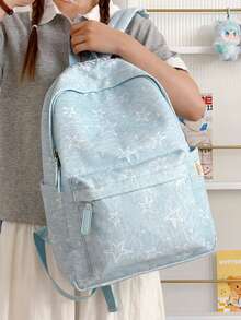 Mochila con patrón de estrellas azules frescas para estudiantes universitarias, estilo sencillo de chica, mochila de campus de escuela secundaria, mochila casual para compras - Azul menta - Ver 2