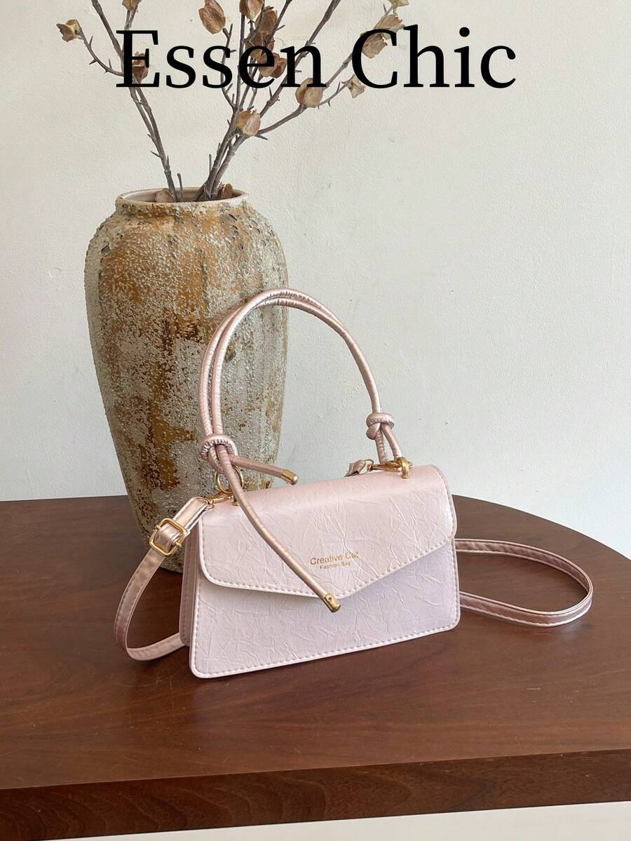 1 pieza Bolso de mano cuadrado pequeño de color rosa sólido de PU para mujeres - Rosa - Ver 1