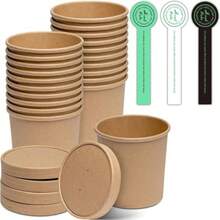 D[25 Sets - 16 Oz] Kraft Paper Bowls With Vented Lids Food Soup Container Microwavable Disposable To Go Hot Soup Bowls For Restaurants For Party Dert Ice Cream Yogurt- Extra 30 Decor Labels - Brown - View 1