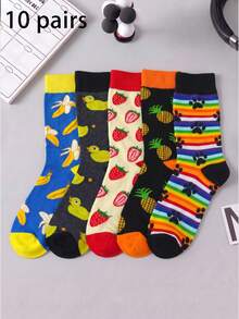 1/5/10 Pairs Women's Mid-Calf Socks, Fun Pineapple Cartoon Unisex Sports Style Long Socks, Crazy Happy Socks - Multicolor - View 14