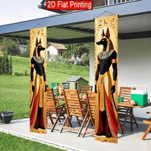 2D Flat, 2pcs/Set Ancient Egyptian Style Theme Porch Banner Polyester Door Hanging, Anubis Statue Design, Suitable For Ancient Egyptian Outdoor Yard Flag Decor - Multicolor - View 1