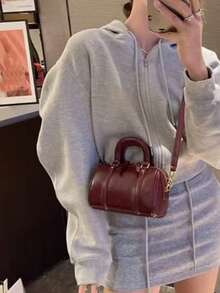 日韓風小眾設計 Ins 風通勤休閒日常逛街女款復古手提包，時尚簡約質感百搭單肩斜挎包 - 紅色 - 查看 4