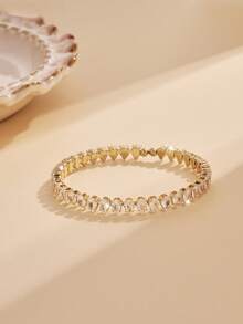 1pc/3pcs Women's Stackable Bracelet Set, Sparkling Heart Square Cubic Zirconia Tennis Chain, Delicate Shiny Zirconia Wrist Jewelry, Wedding Party Daily Wear Gift - Gold - View 6
