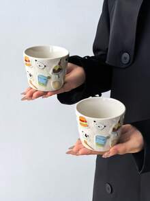 1件夏季派對手持咖啡杯，Ins風卡通創意個性化設計浮雕陶瓷馬克杯，手繪浮雕設計與彩色塗鴉，可愛，夏季冷萃杯，拿鐵拉花，適合各種咖啡，送禮佳品 - 彩色 - 查看 2